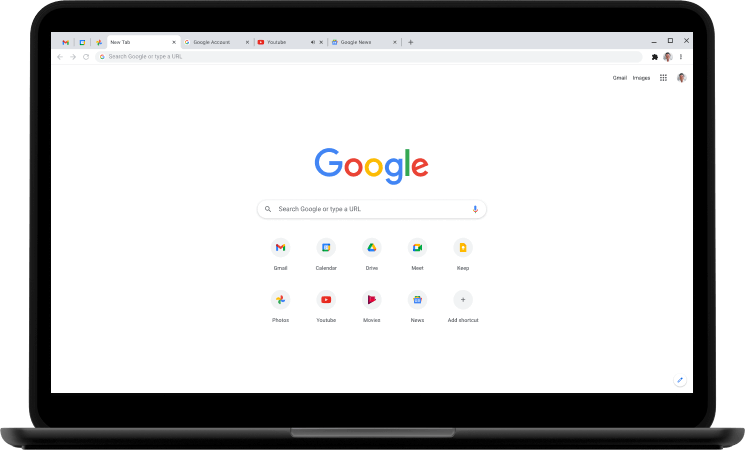 Portàtil que mostra la pàgina d'inici de Google.com.
