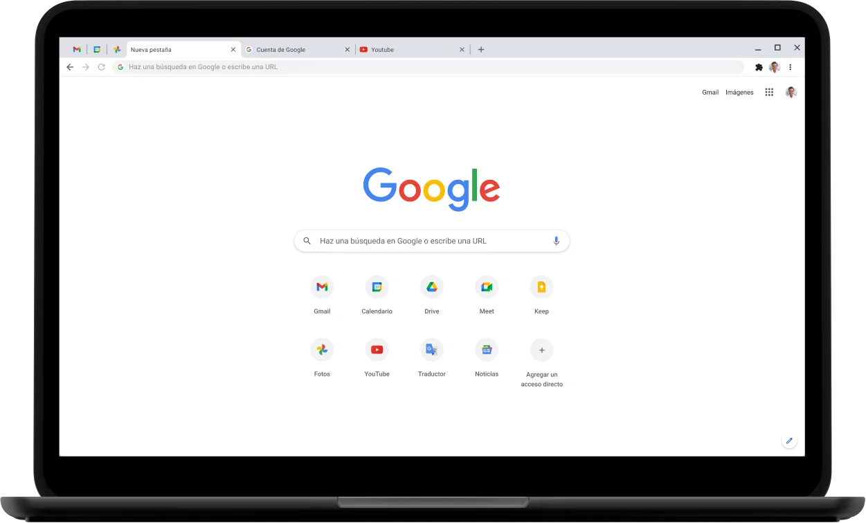 Pantalla de la laptop Pixelbook Go que muestra Google.com.