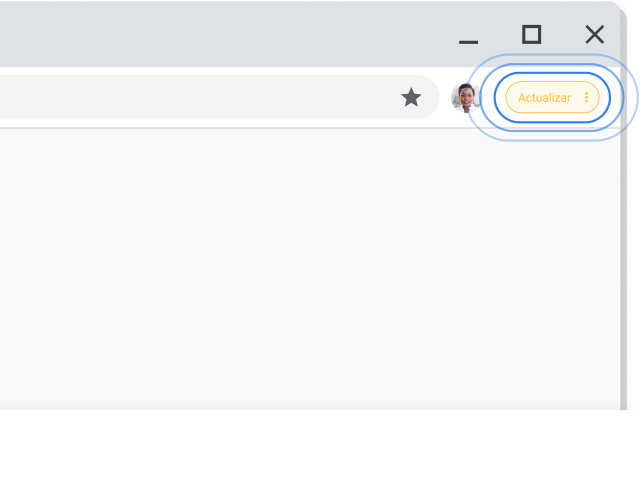Esquina superior derecha de la ventana del navegador Chrome, donde se destaca el mensaje de actualización.