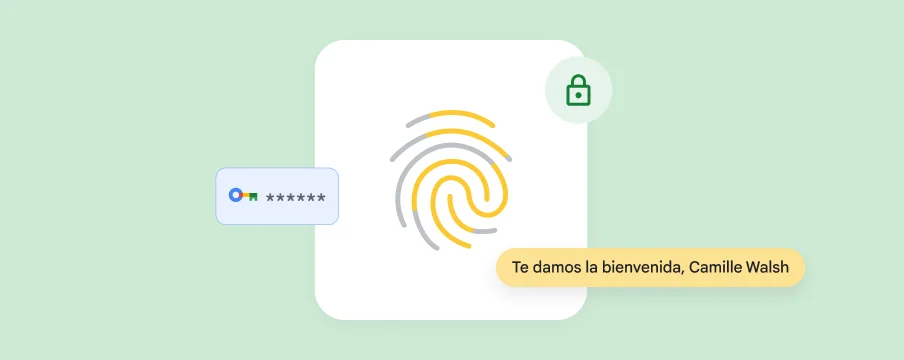 Una huella digital con íconos de seguridad muestra cómo las llaves de acceso simplifican y hacen más seguro el proceso de acceso