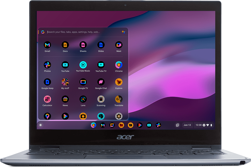 Al activar el contraste alto, se muestra el mismo Chromebook con los colores invertidos.