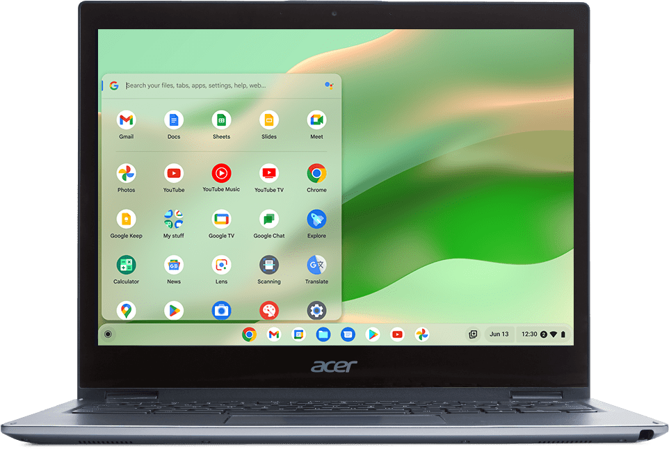 Un Chromebook abierto muestra la pantalla de inicio con el contraste predeterminado.